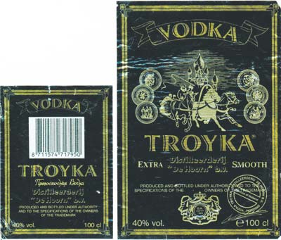 Этикетка к водке Troyka компании De Hoorn (Голландия)